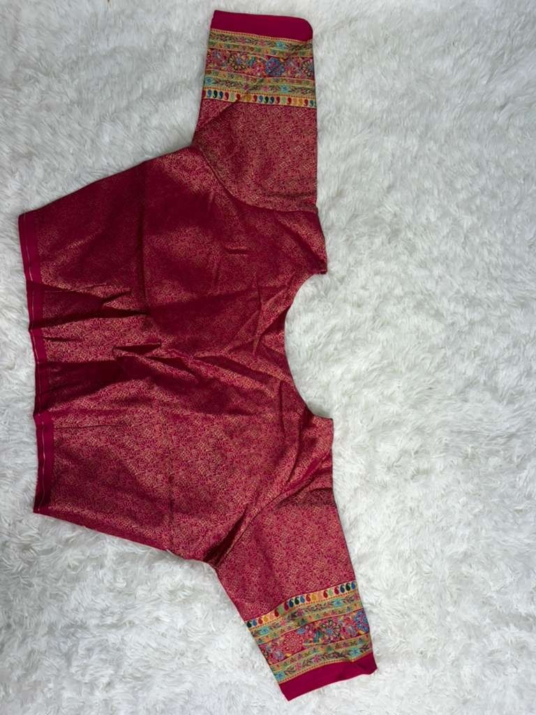 Kashmiri Kani Silk Saree with Mina Weaving, Ready-to-Wear Blouse (Size 42-46)