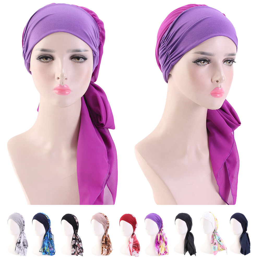 New Women Head Scarf Chemo Hat Turban Pre-Tied Headwear Bandana Tichel Cancer