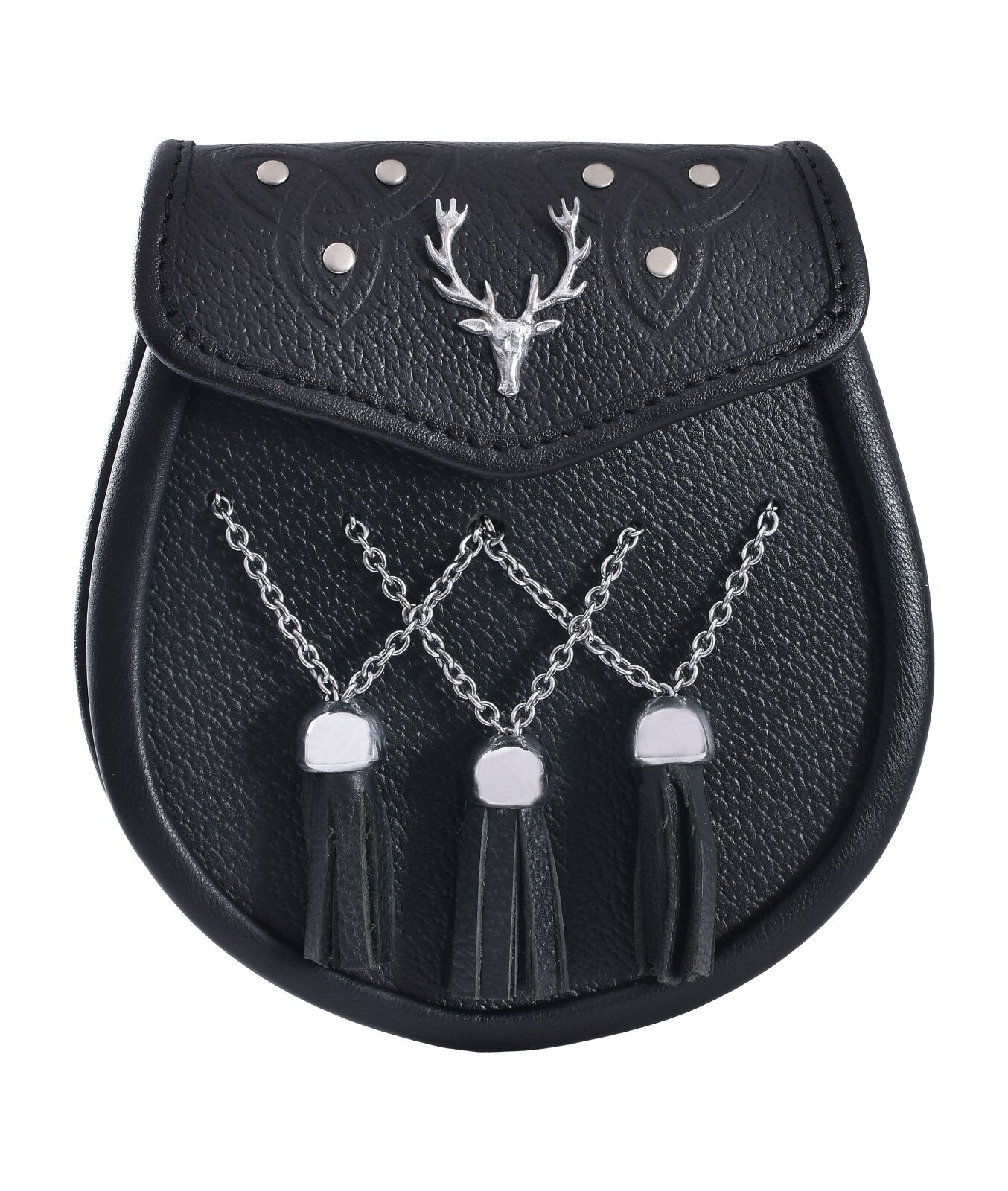 Scottish Handmade Chrome Stag Head Finish Badge Leather Sporran Premium Quality