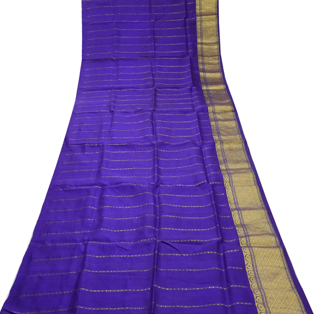 Vintage Blue 100% Pure Silk Sarees Full Zari Handwoven Brocade Big Border Sari