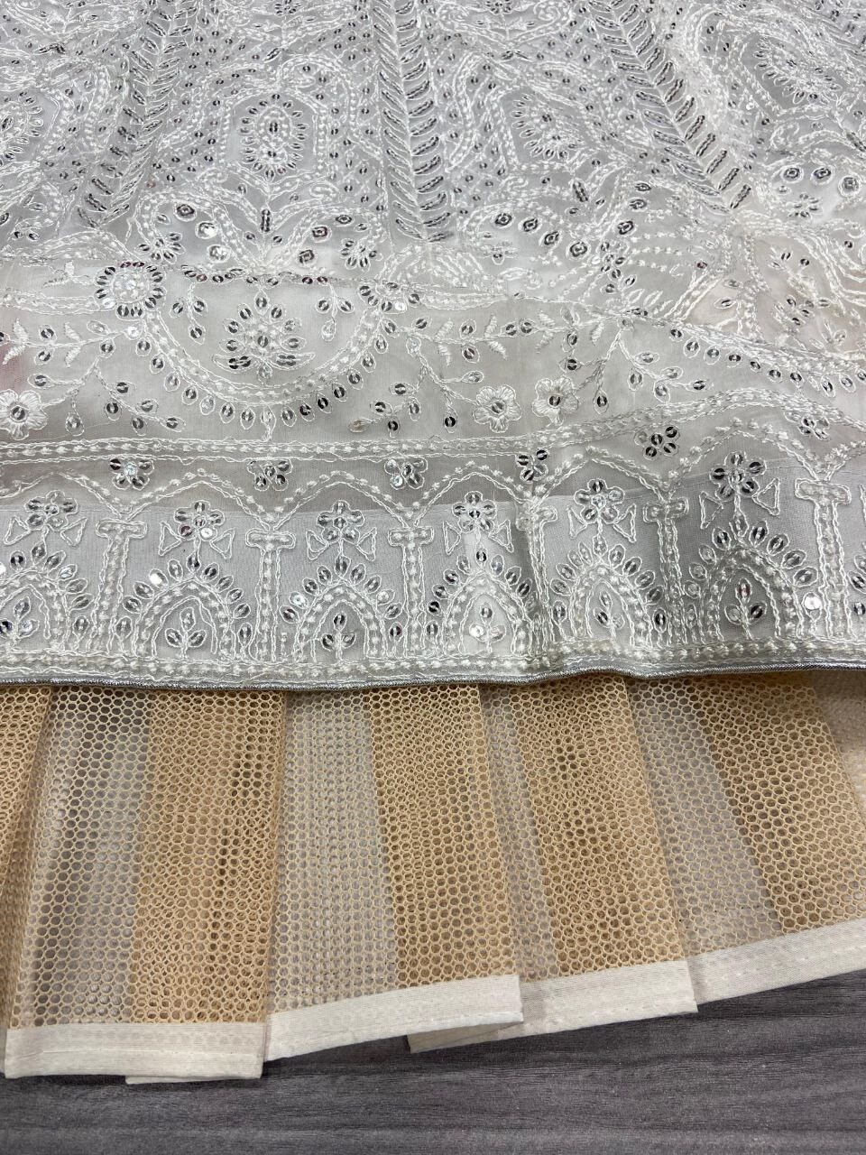 Latest Designer White Soft Butterfly Net Lehenga Choli With Dupatta For Wedding