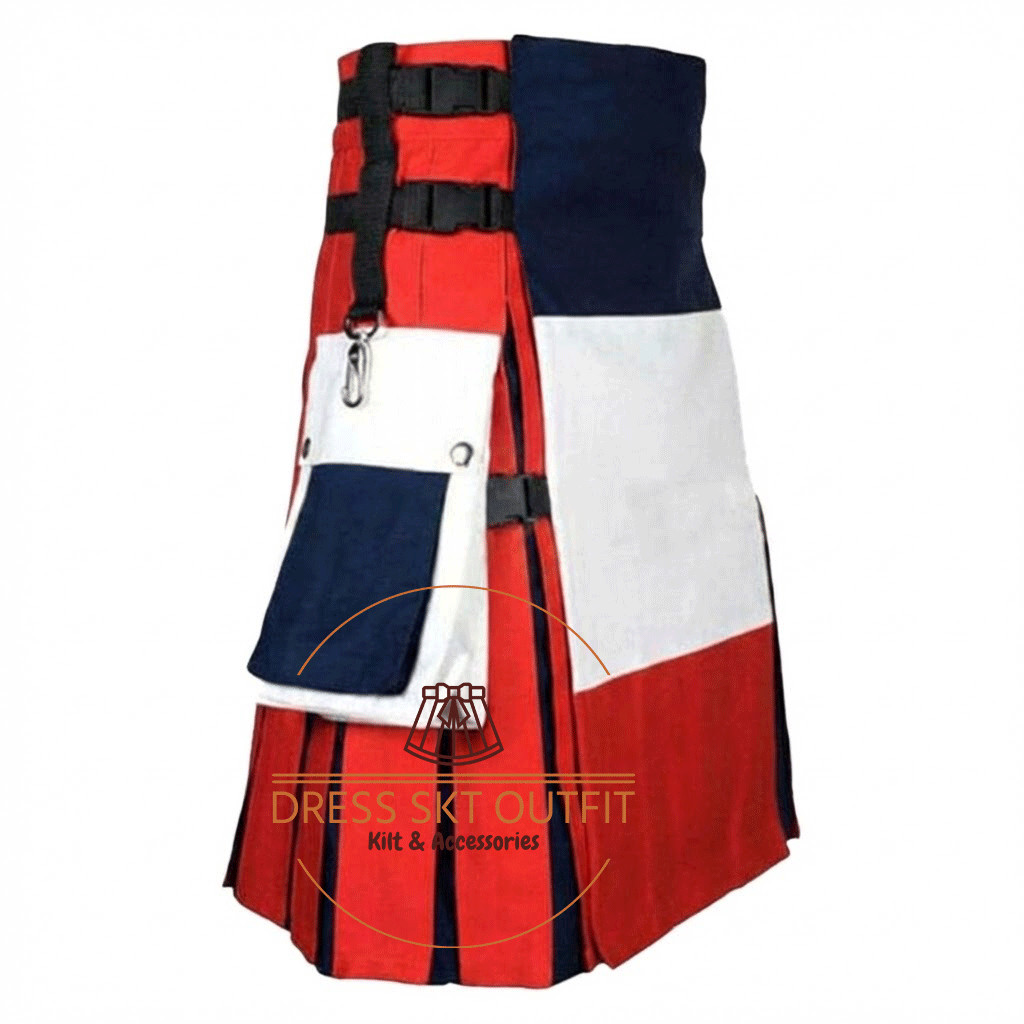 Scottish Handmade Cotton Utility Kilt for Men – French Flag – Country Flag Kilt