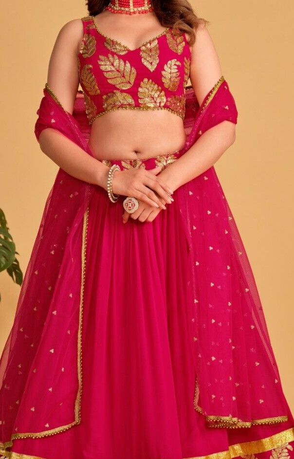 Stylish Georgette Lehenga Choli With Pink Net Dupatta For Indian Function Wear