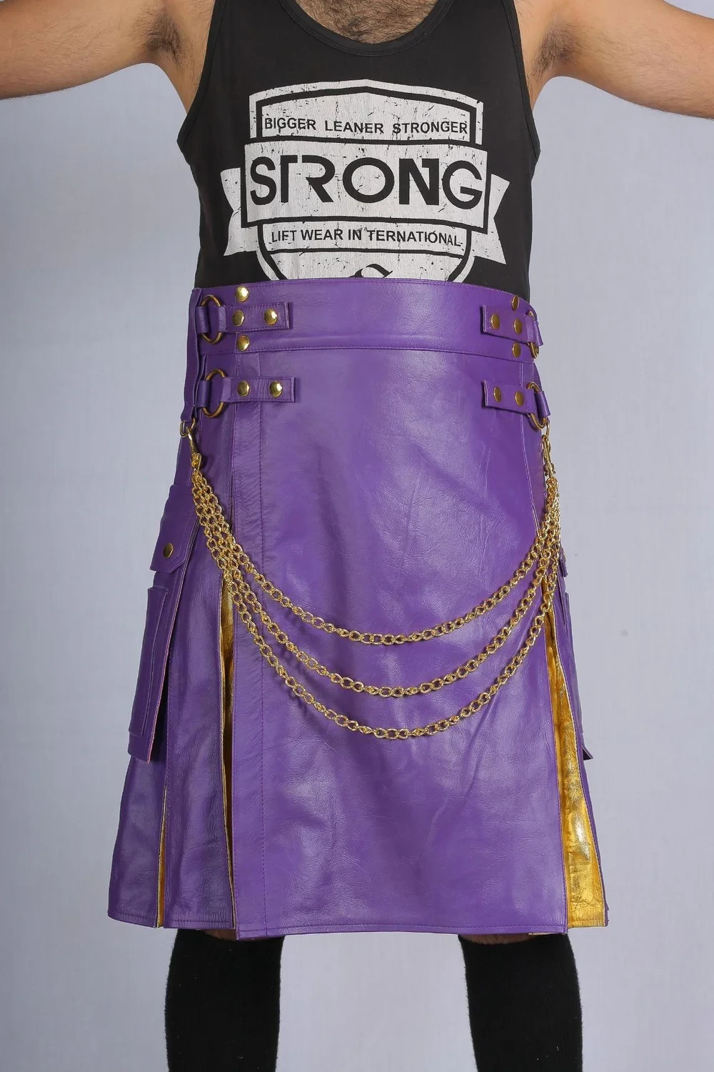 Trendy Unisex Two Toned Hybrid Leather Kilt