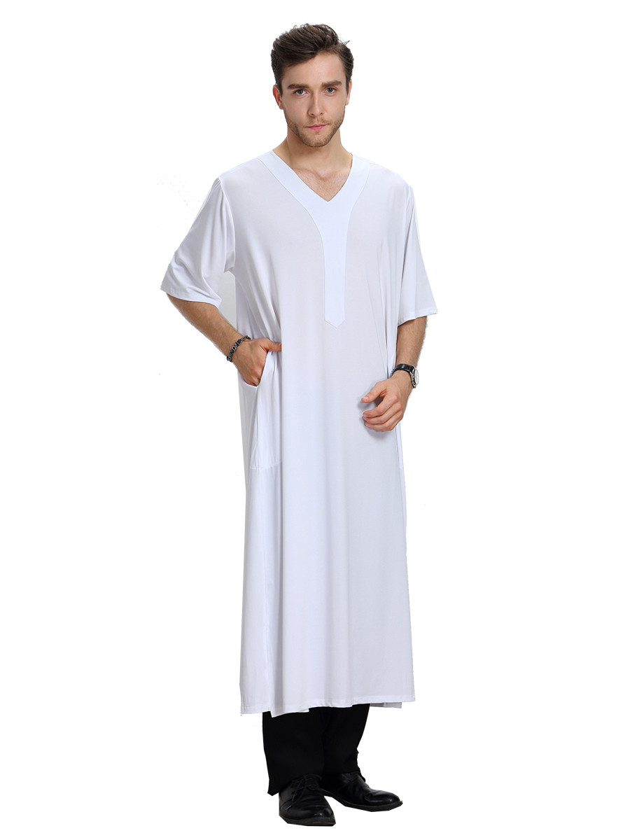 Saudi Muslim Men Abaya Dishdasha Jubba Thoub Thobe Kaftan Short Sleeve Ramadan