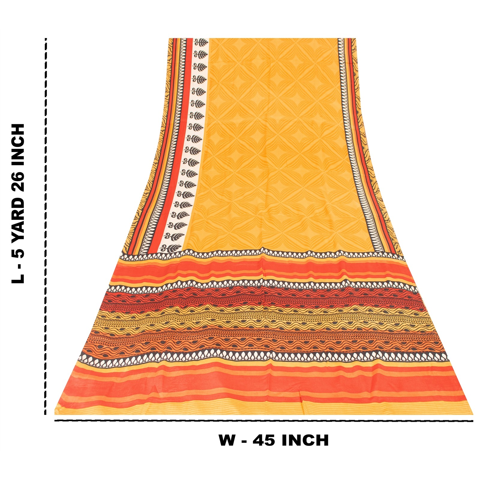 Sanskriti Vintage Saree Yellow Pure Crepe Silk Geometric Print Sari 5.5Yd Fabric