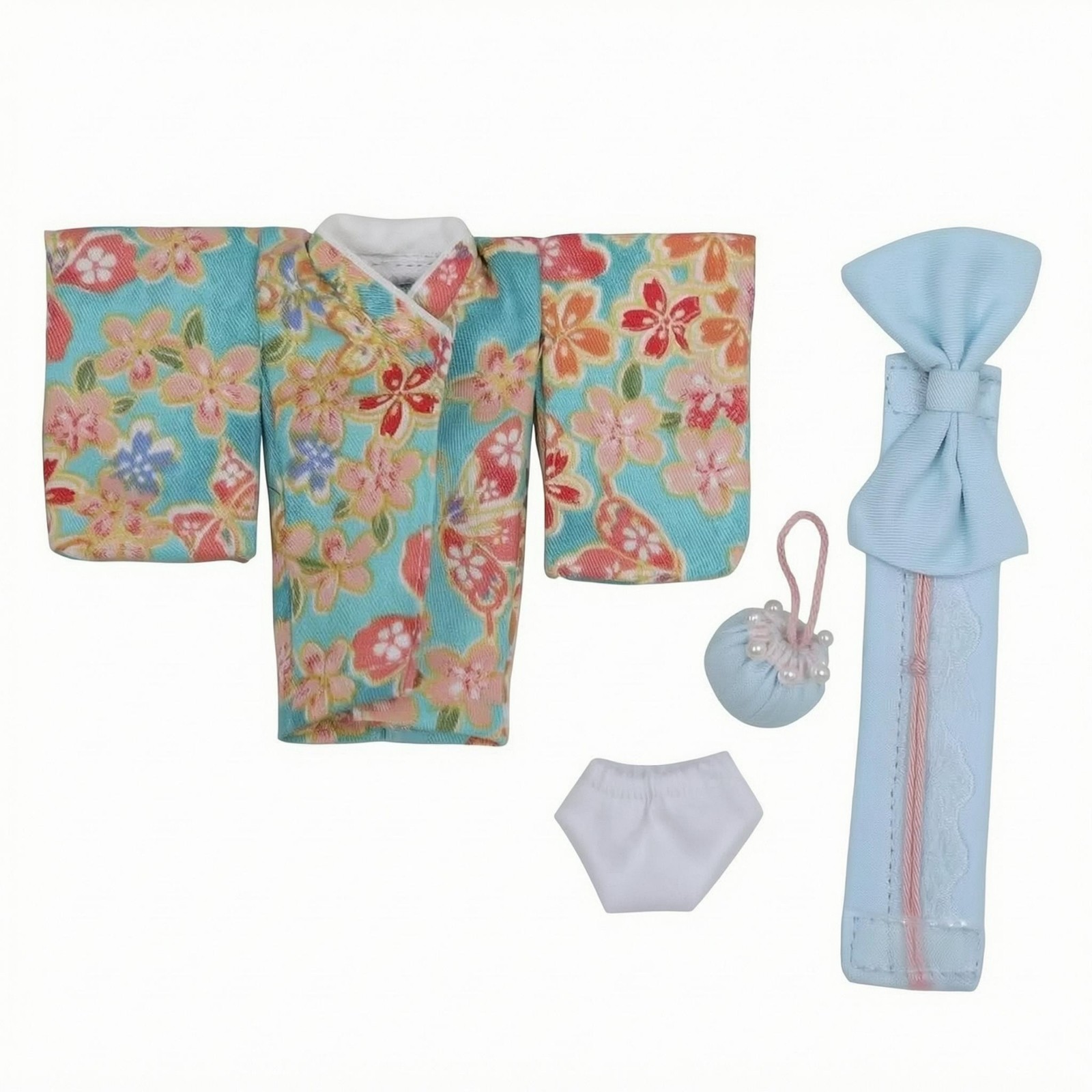 Floral Kimono Ensemble Wide Ribbon Sash Kimono Accessory Set Drawstring Pouch