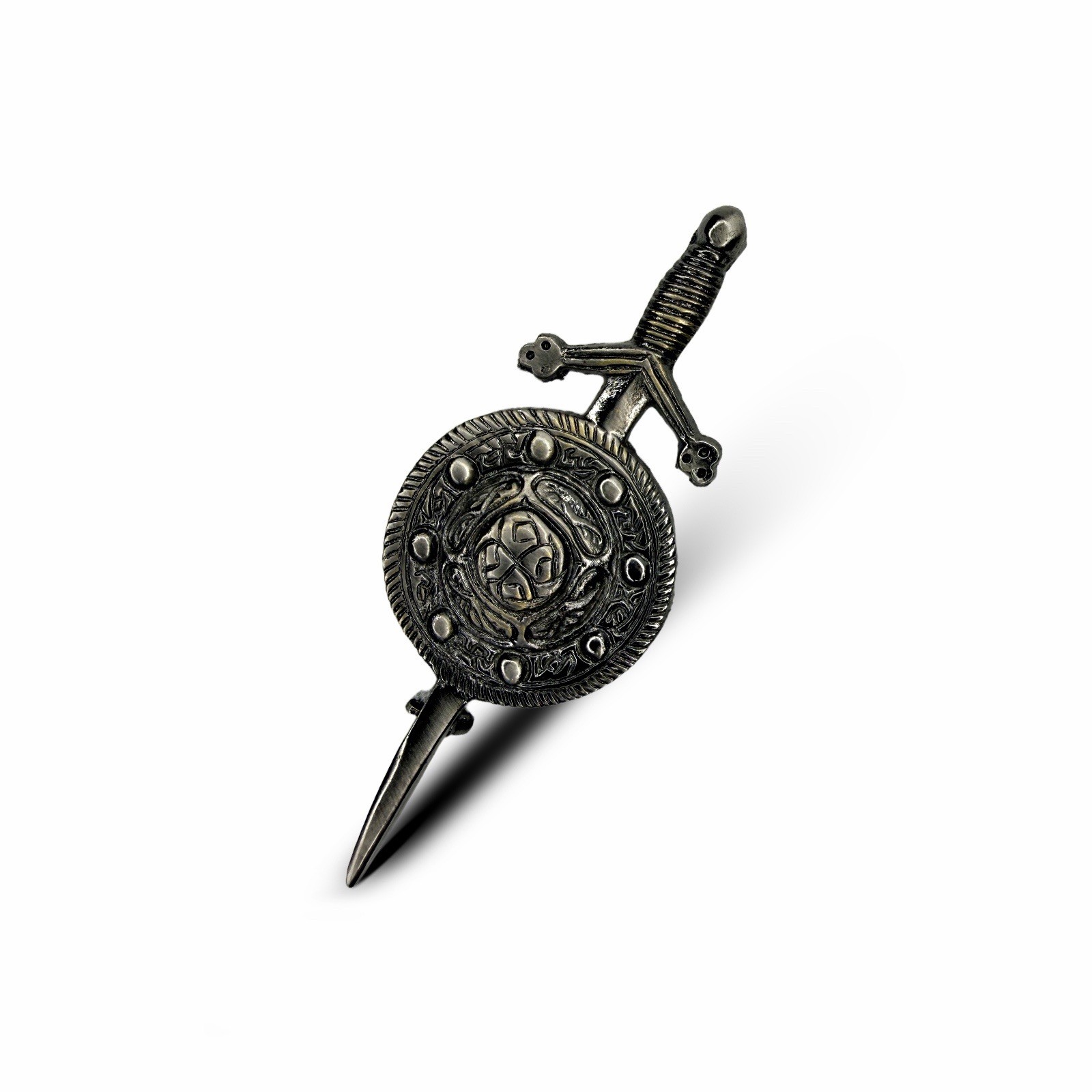 Scottish Celtic Shield 4″ Nickel Antique Finish Kilt Pin
