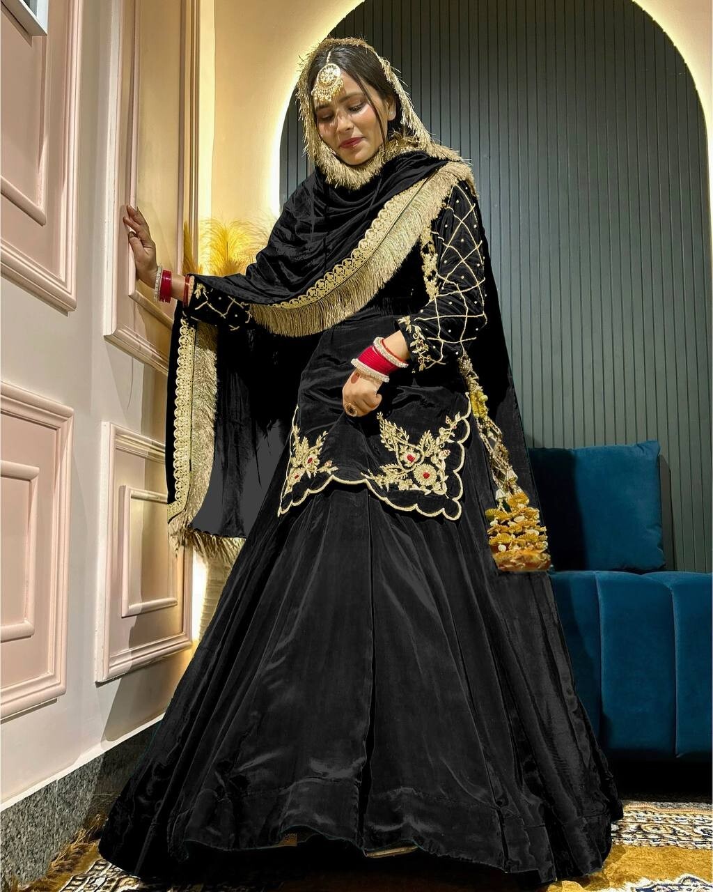 Elegant Look Black Crepe Silk Top Lehenga With Dupatta For Function & Festival