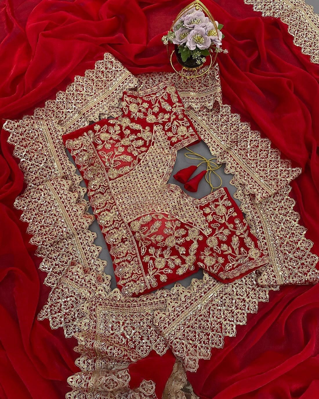 WEDDING DESIGNER BOLLYWOOD SAREE BLOUSE NEW SARI INDIAN PAKISTANI BRIDAL PARTY