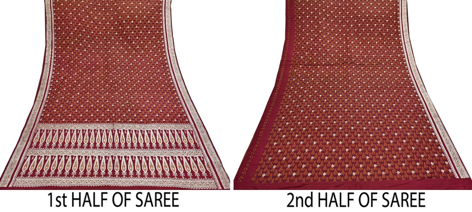 Indian Vintage Sari Maroon Heavy Wedding Pure Satin Silk Woven Banarasi Tanchoi