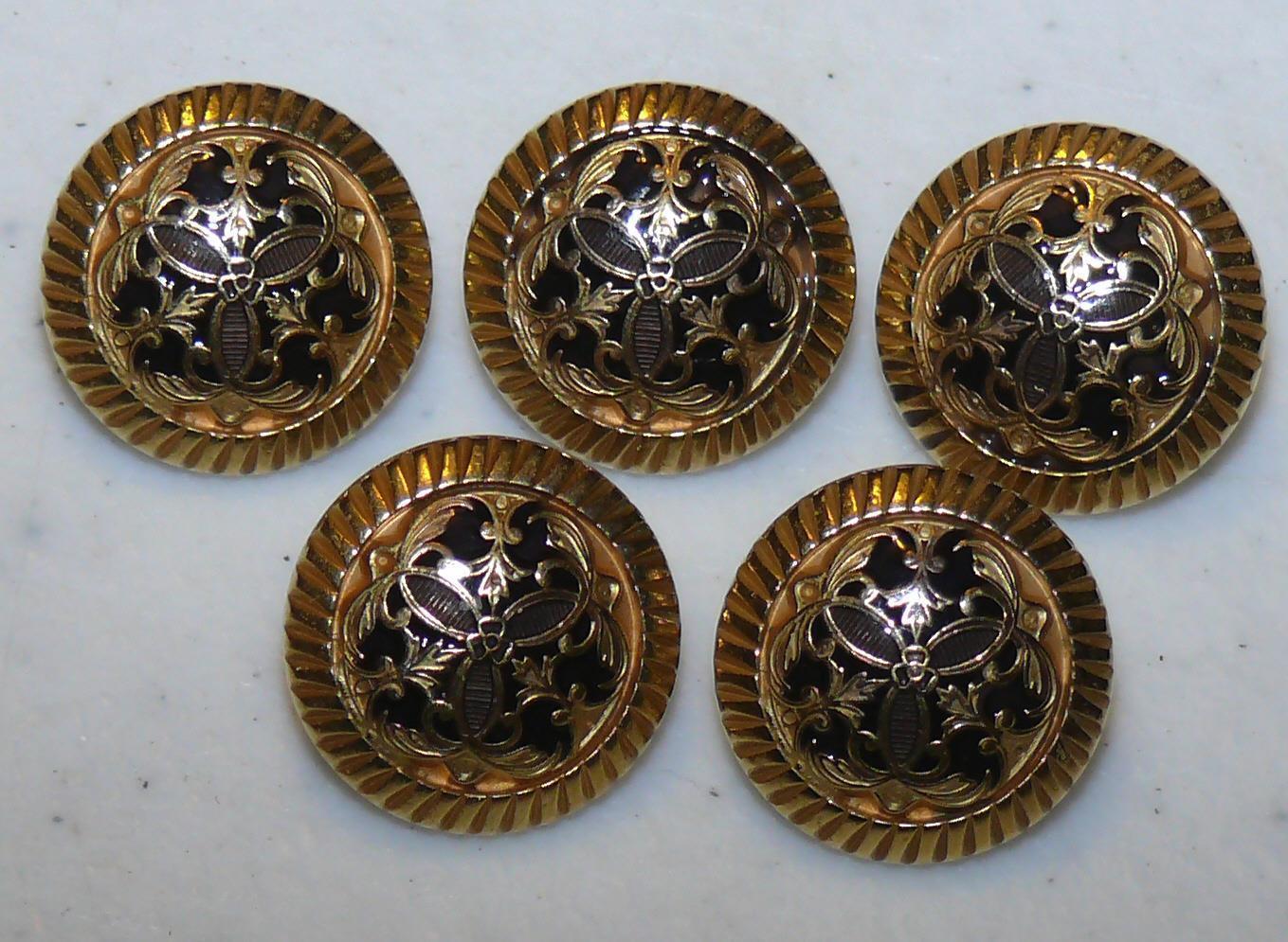 (5) 3/4″ Gold ? Antique Victorian Picture METAL BUTTONS 4 German Austria Jacket