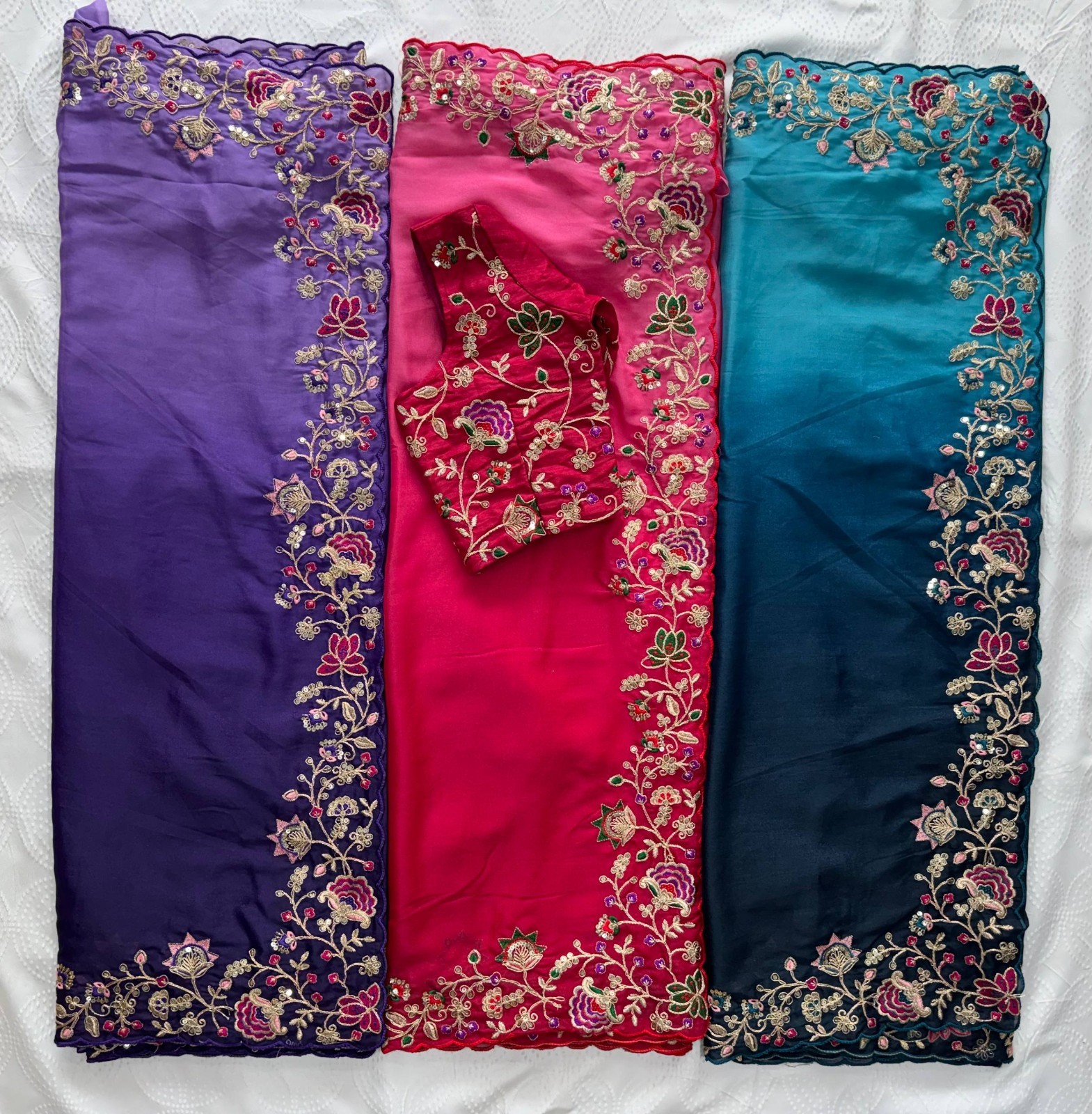 Indian Ethnic Georgette Saree Embroidered Cutwork Border Party Wear Indian Sari