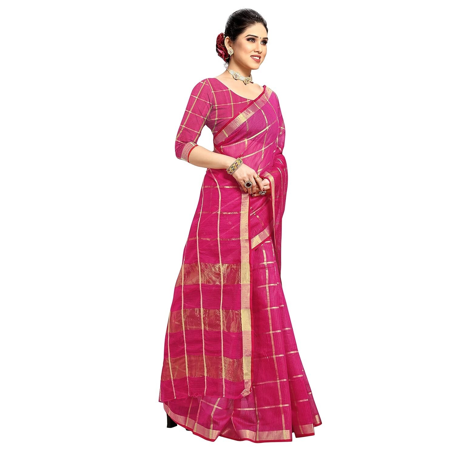 Women’s Kota Doria Pure Cotton Saree With Unstiched Blouse Piece