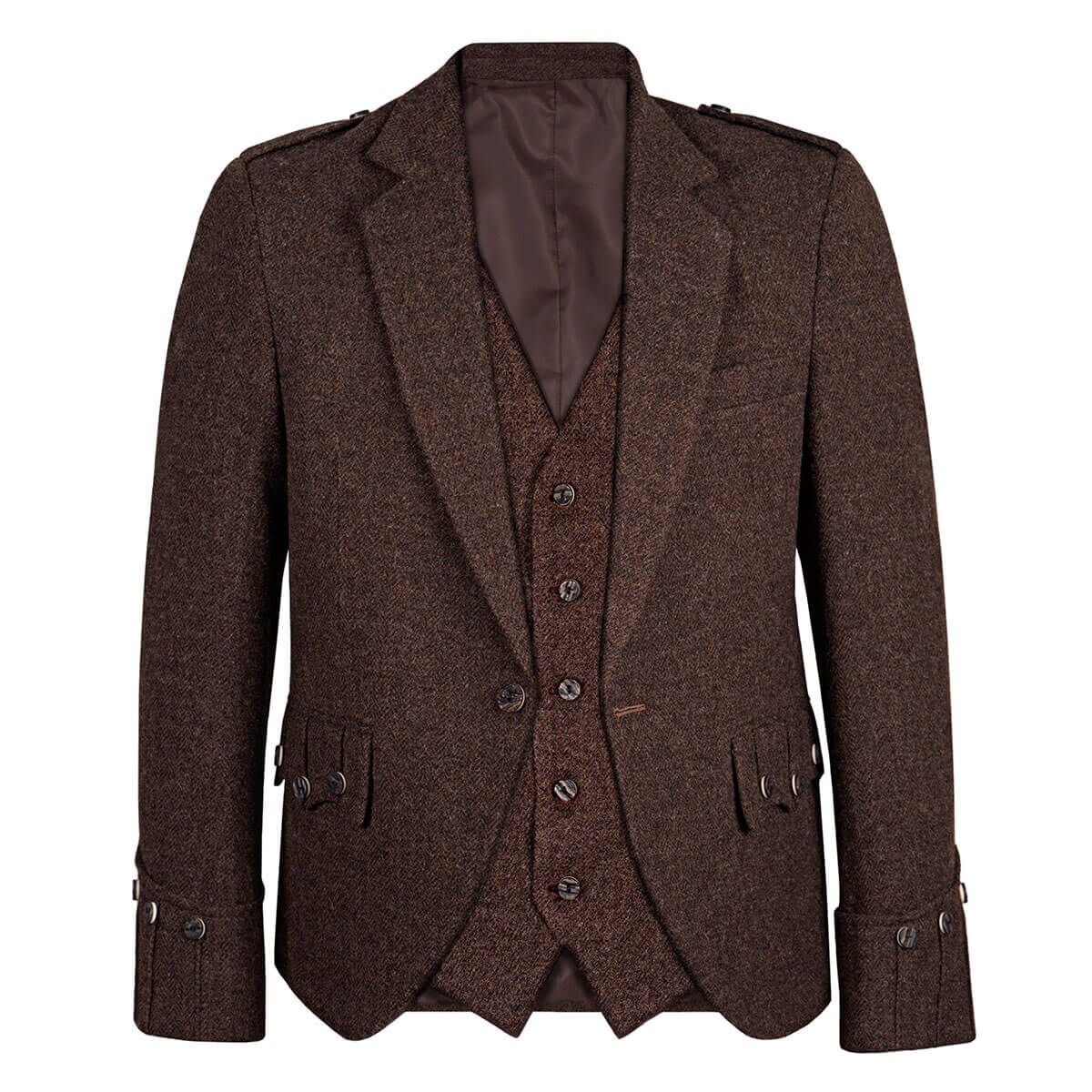Men’s Scottish Brown Tweed Wool Argyle Style Jacket 5 Button Vest wedding jacket