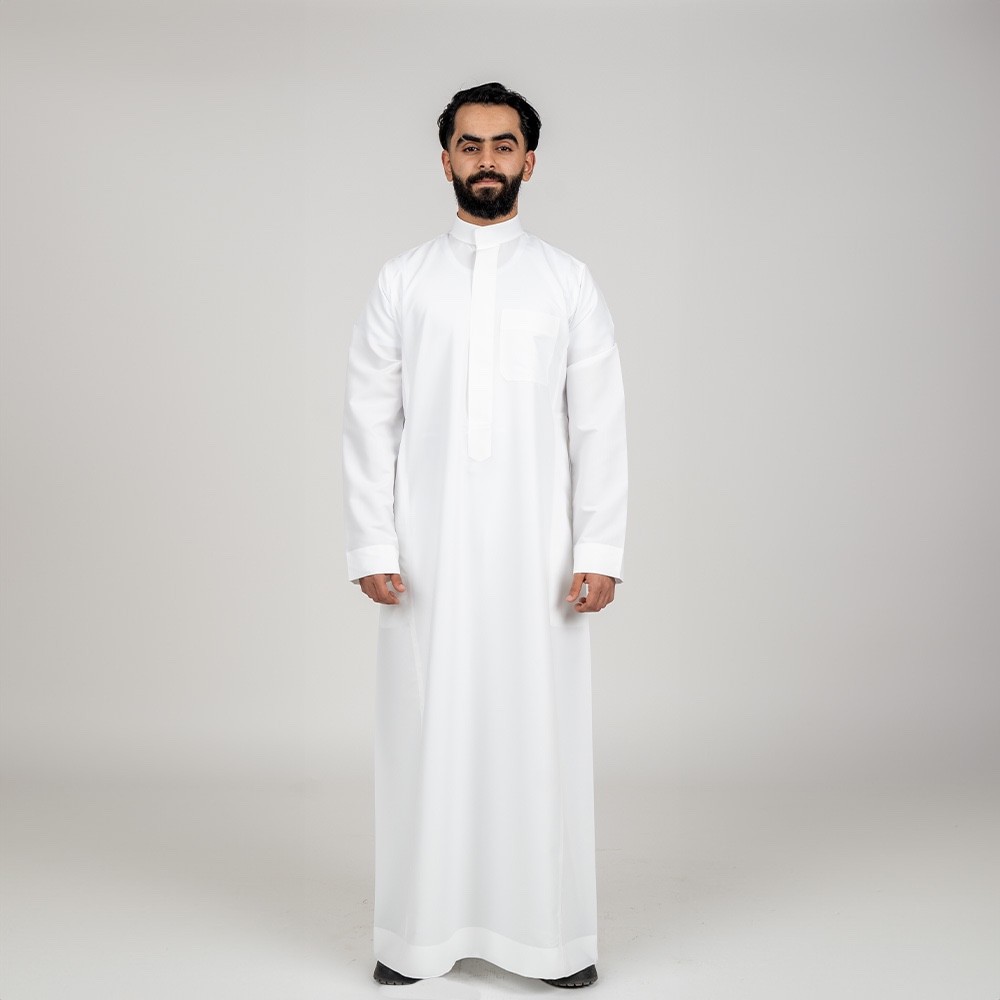 Men’s Saudi Thobe Al Aseel White Premium Polyester Comfortable Classic Thawb