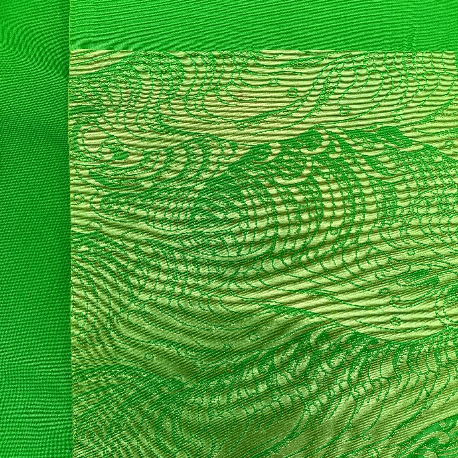 Japanese Vintage Kimono Fukuro Obi Silk Green Traditional Authentic 163 x 12 in