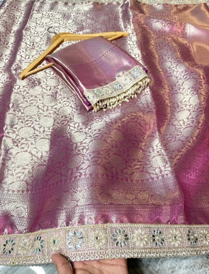 Soft Kanjivaram Tissue Silk Saree Designer Lace Border Rich Woven Partywear