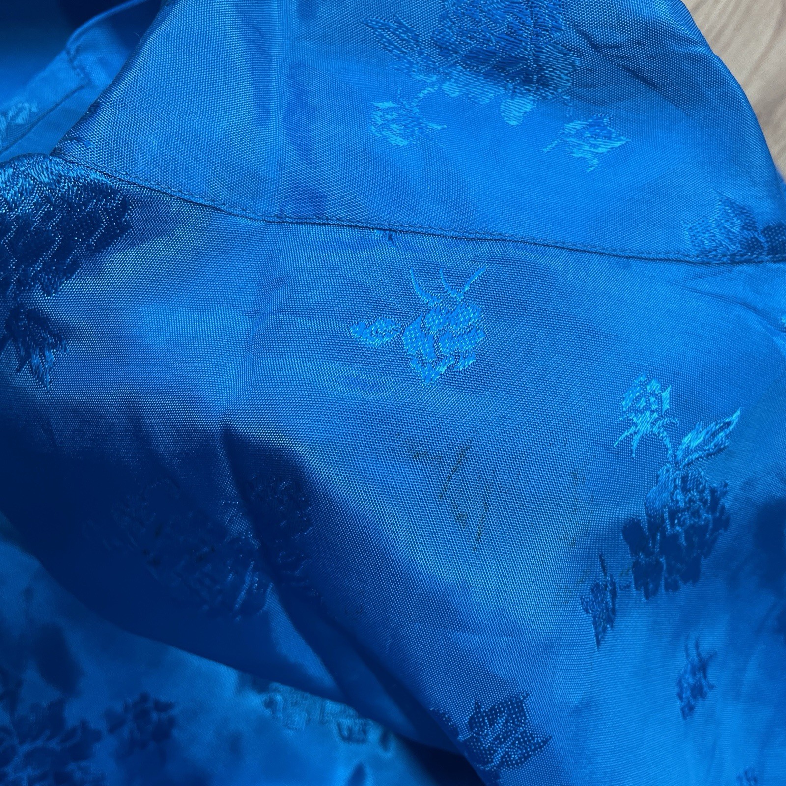 Asian Size Small Golden Bee Blue Chinese Traditional Outfit Pants + Shirt