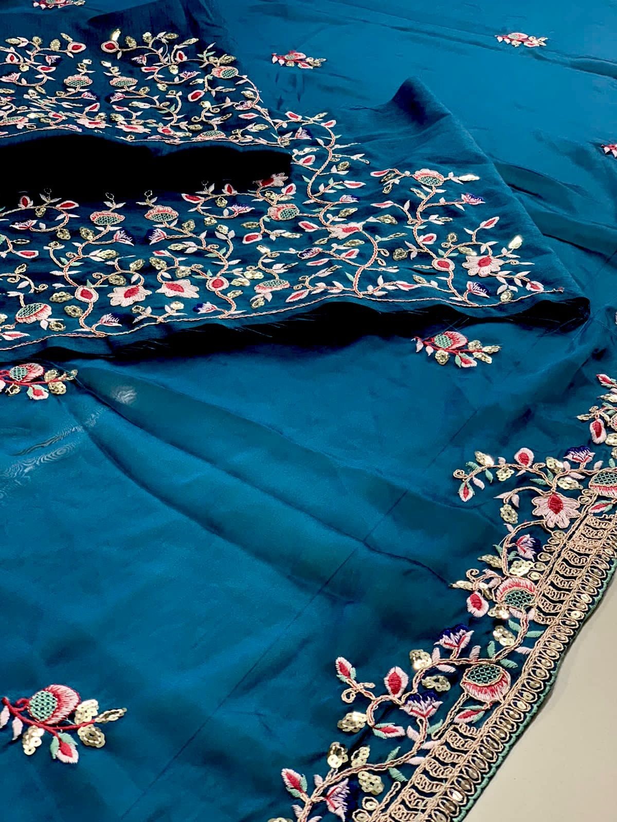 Soft Rangoli Silk Embroidered Saree Cutwork Border C-Pallu Party Wear Blouse