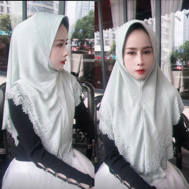 Muslim One Piece Solid Color Amira Prayer Hijab Cap Shayla Turban Shawl Headwear