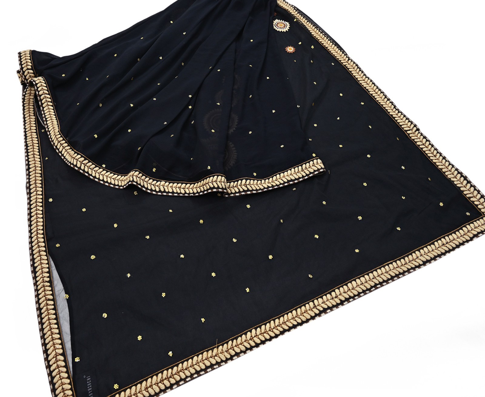 Pre-owned Saree Black Pure Georgette Silk & Net Hand Embroidered Sabyasachi Sari