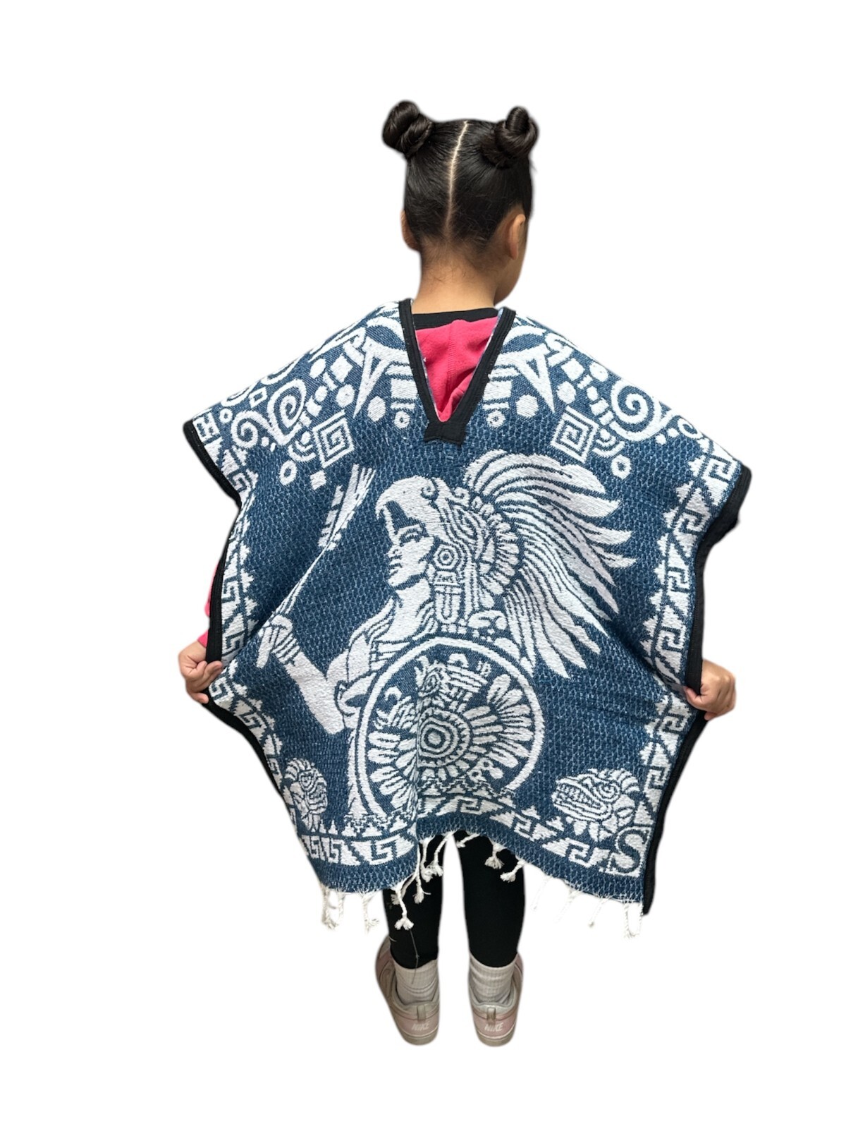 KIDS AZTEC PONCHO , UNISEX , BLANKET GABAN ,6-12 YEARS ,DENIM BLUE