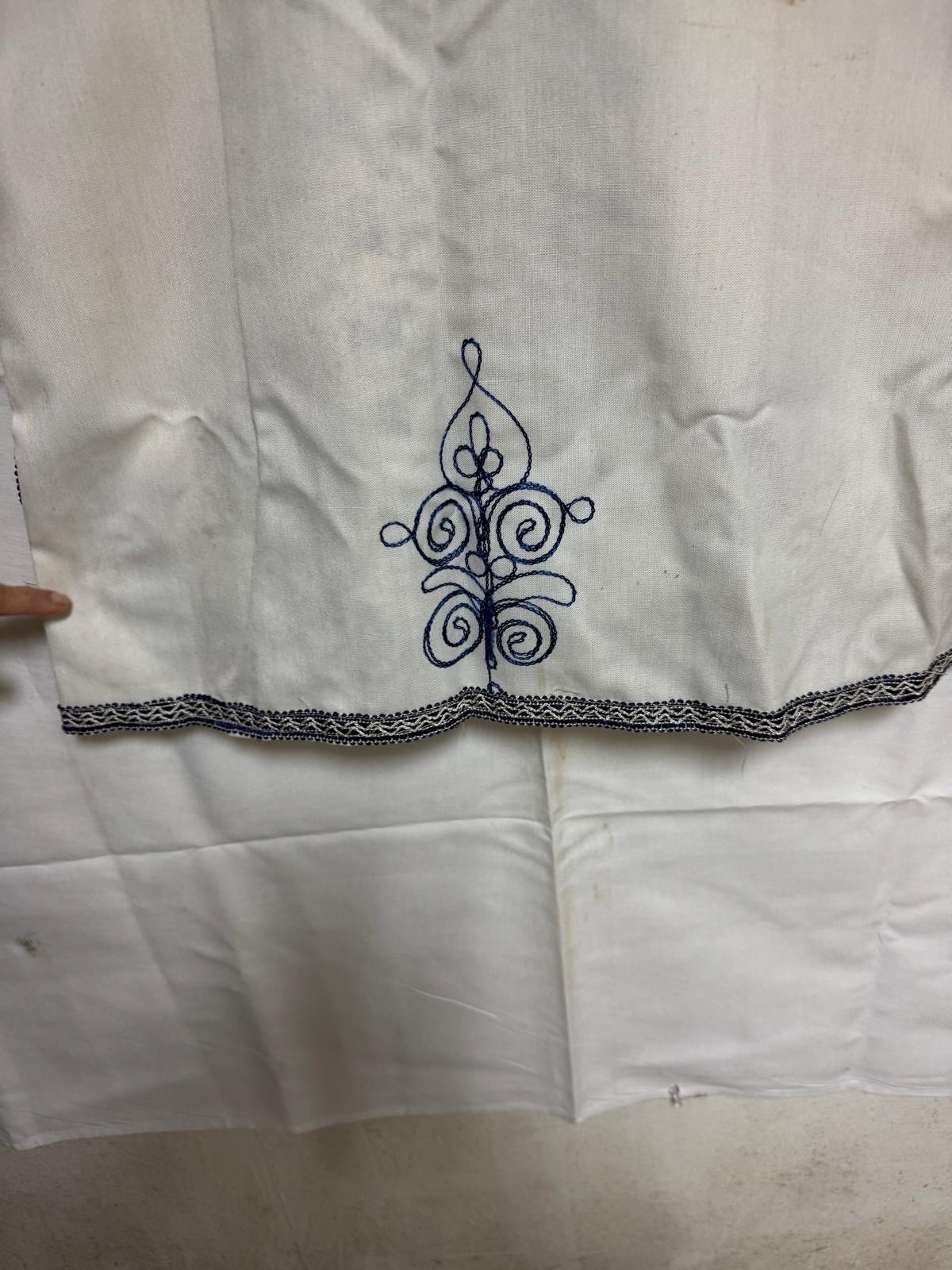White Blue Embroidered European Cotton Jacket Top Unisex Adult