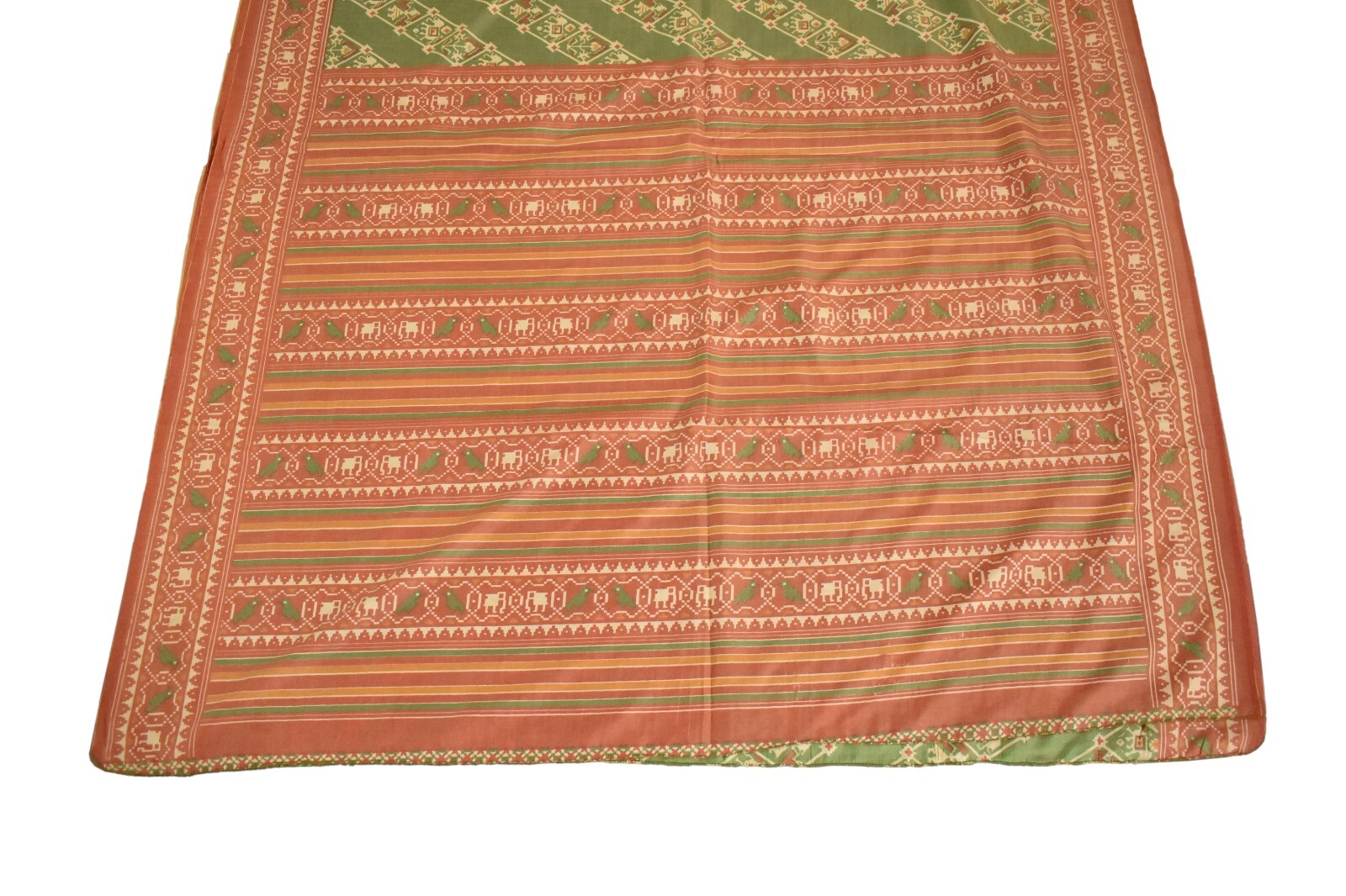 FNC Vintage Green Sambalpuri Ikat Sarees Handwoven Art Silk Sari Fabric Antique