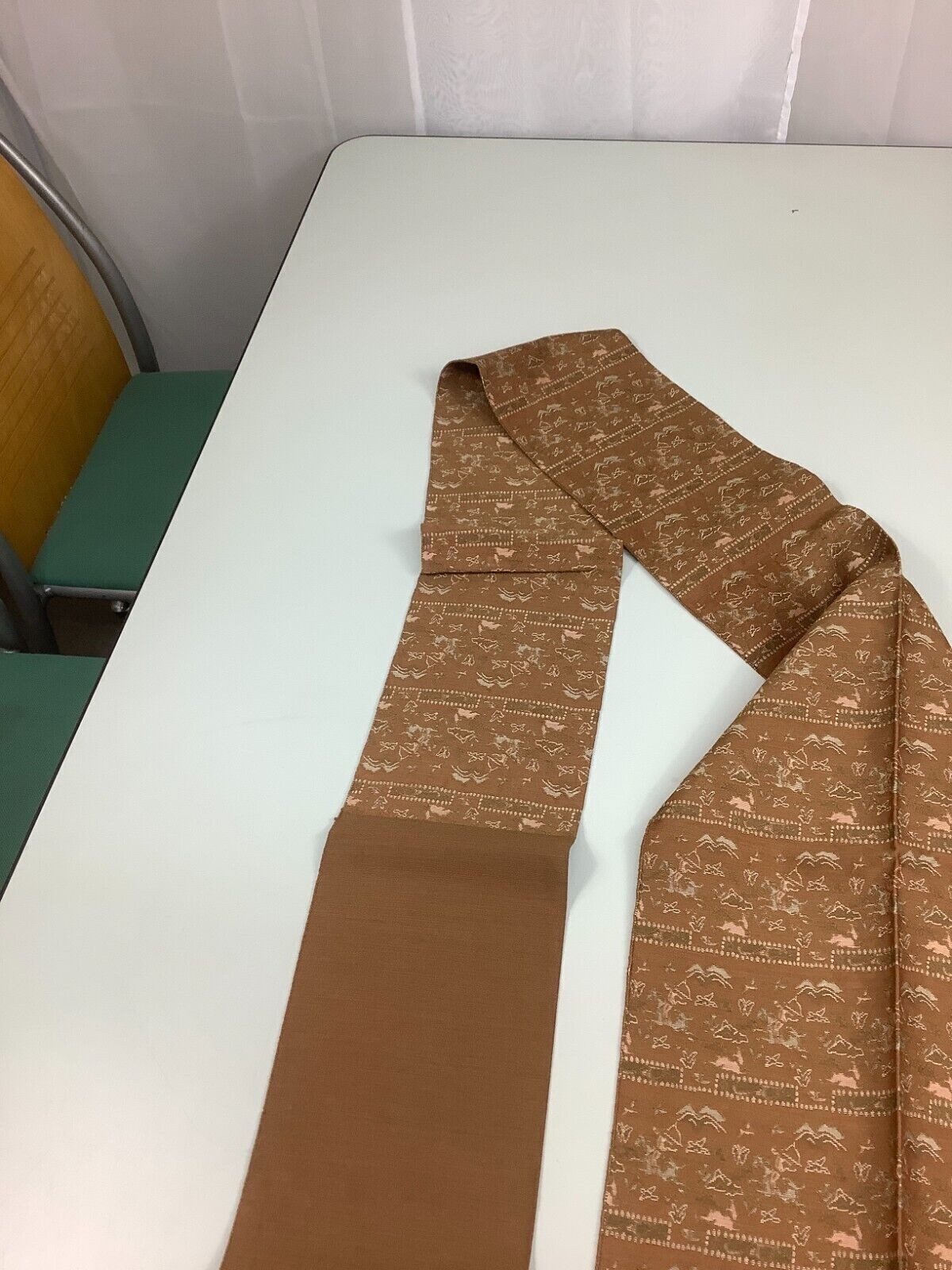 Japanese Vintage Kimono Nagoya Obi Silk Cloth Brown Animal 138.5ｘ30cm