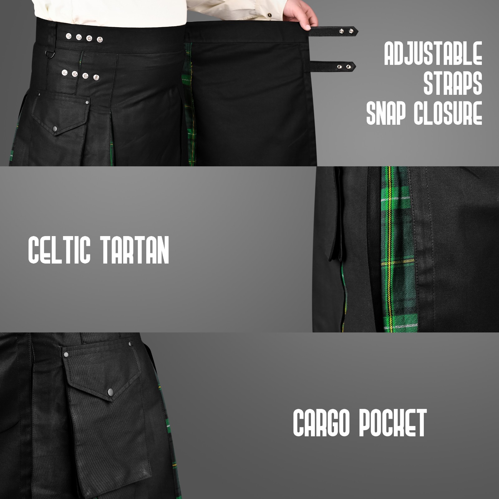 Hybrid Utility Kilts for Men Scottish Traditional Kilt with Flashes (Celtic)