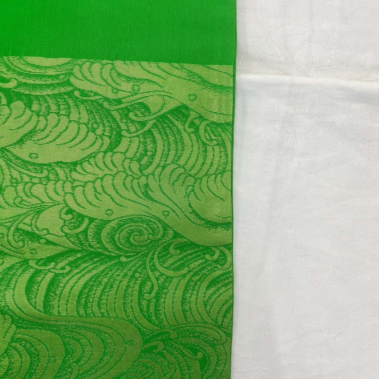 Japanese Vintage Kimono Fukuro Obi Silk Green Traditional Authentic 163 x 12 in