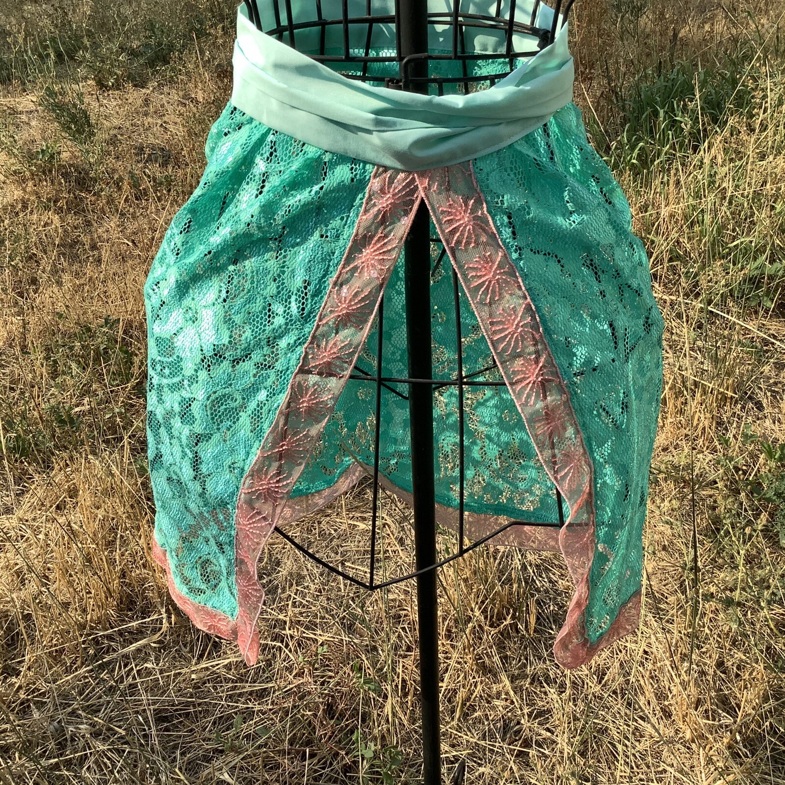 Aqua Green LACE APRON for Dirndl German Hostess EX Long Ties Oktoberfest Plus Sz