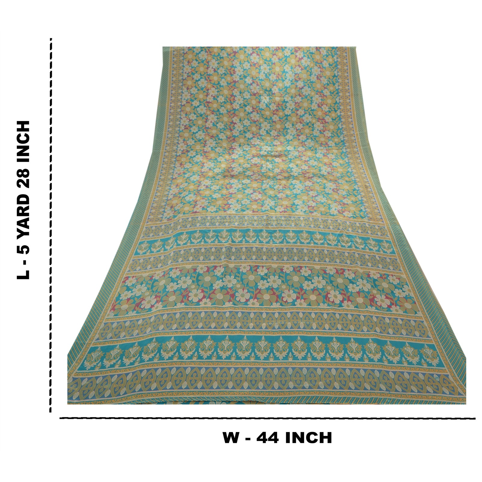 Sanskriti Vintage Green Sarees Moss Crepe Printed Sari Floral 5 Yd Craft Fabric