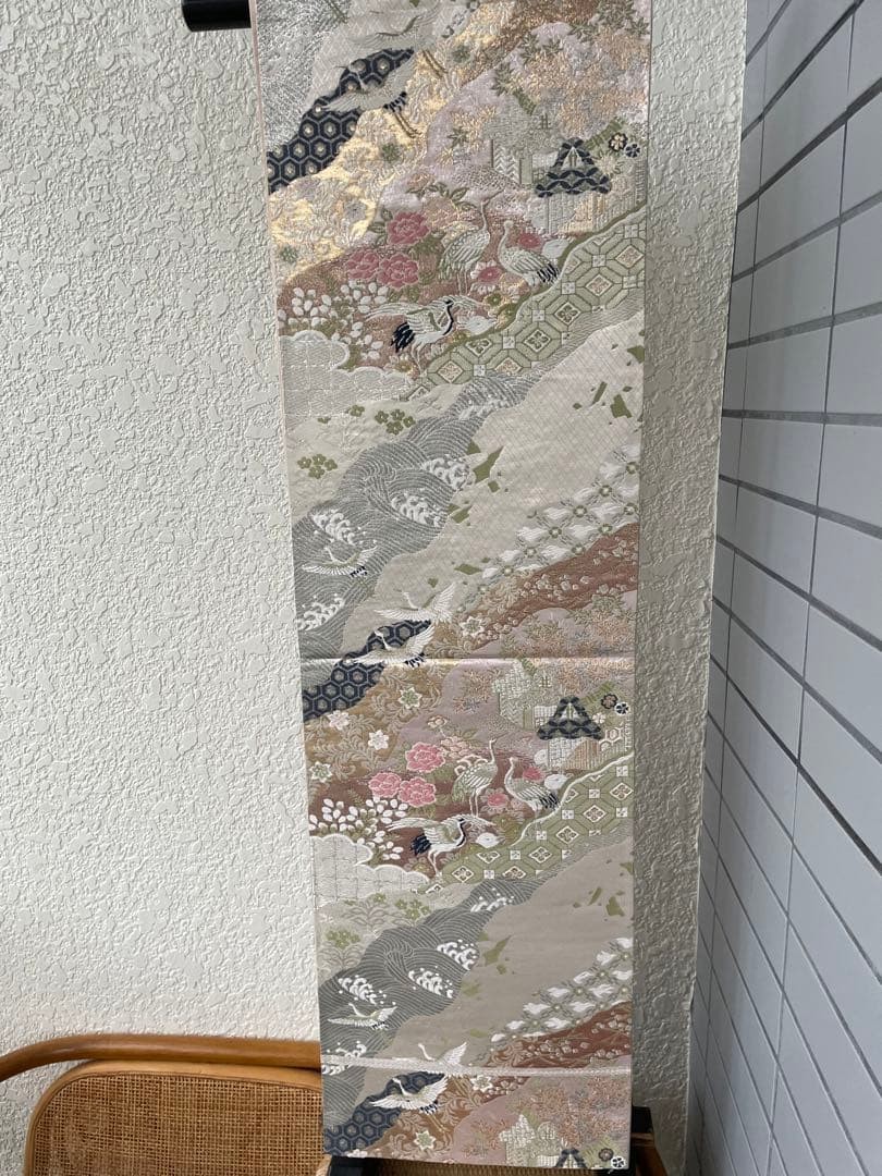 Japanese Fukuro Obi Pure Silk Silver Wave 428cm