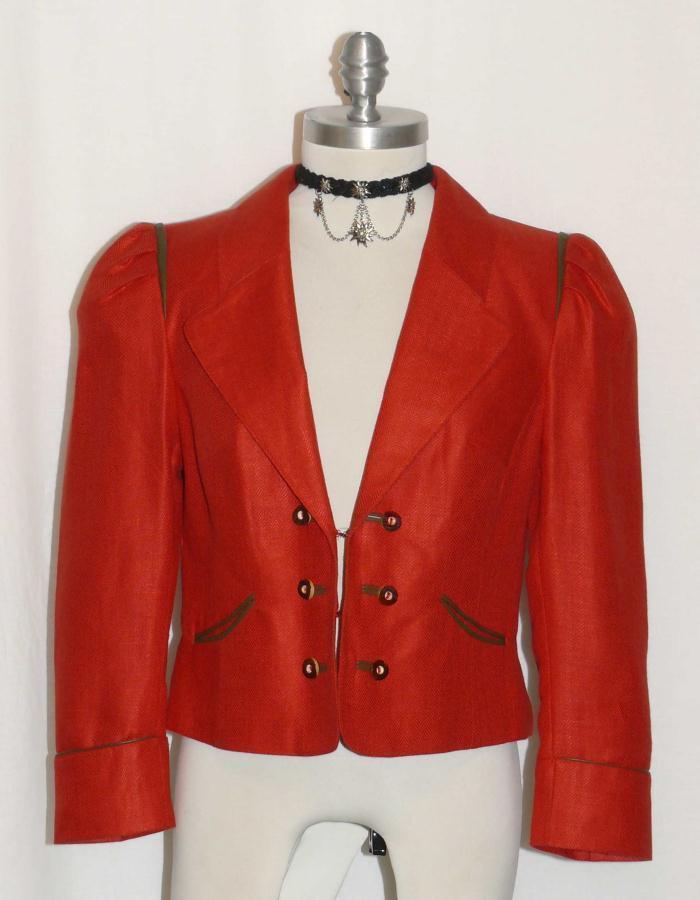 COTTON & LINEN ~ RED Austria Women Hunting Riding SHORT Dress Suit JACKET 40 8 S