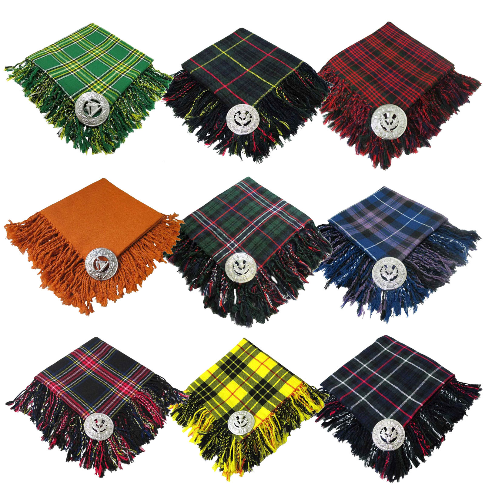 Brand New Men’s Kilt Fly Plaid With Thistle Brooch in Different Tartans Colours