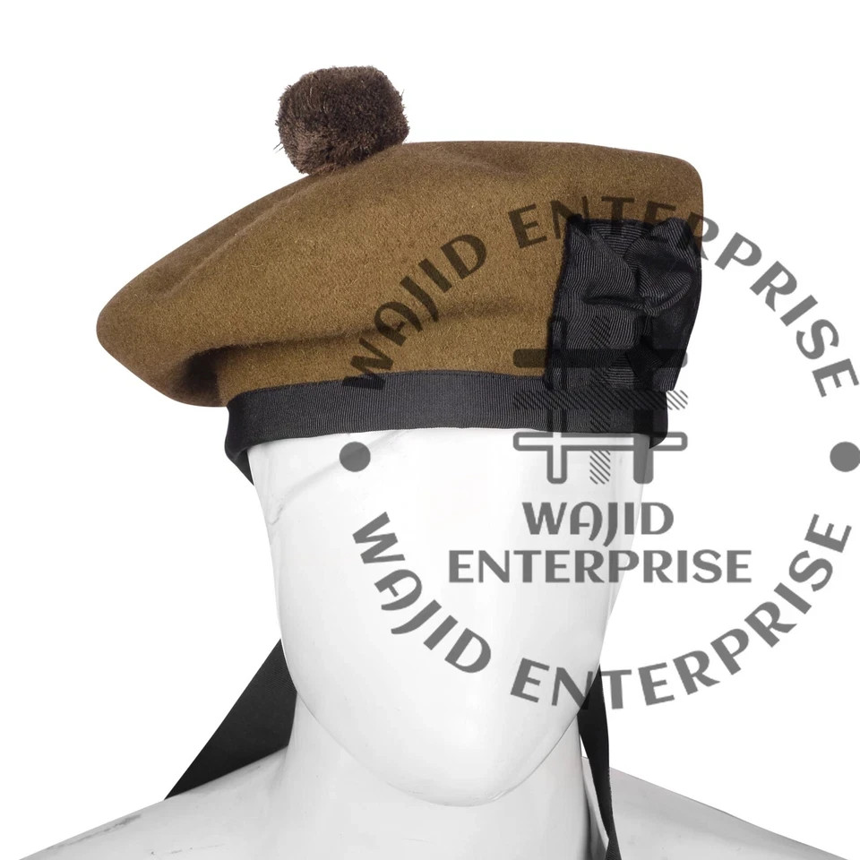 Military Bonnet Beret Balmoral Army Cap Scotts Hat Tan Wool Tam O Shanter Hat
