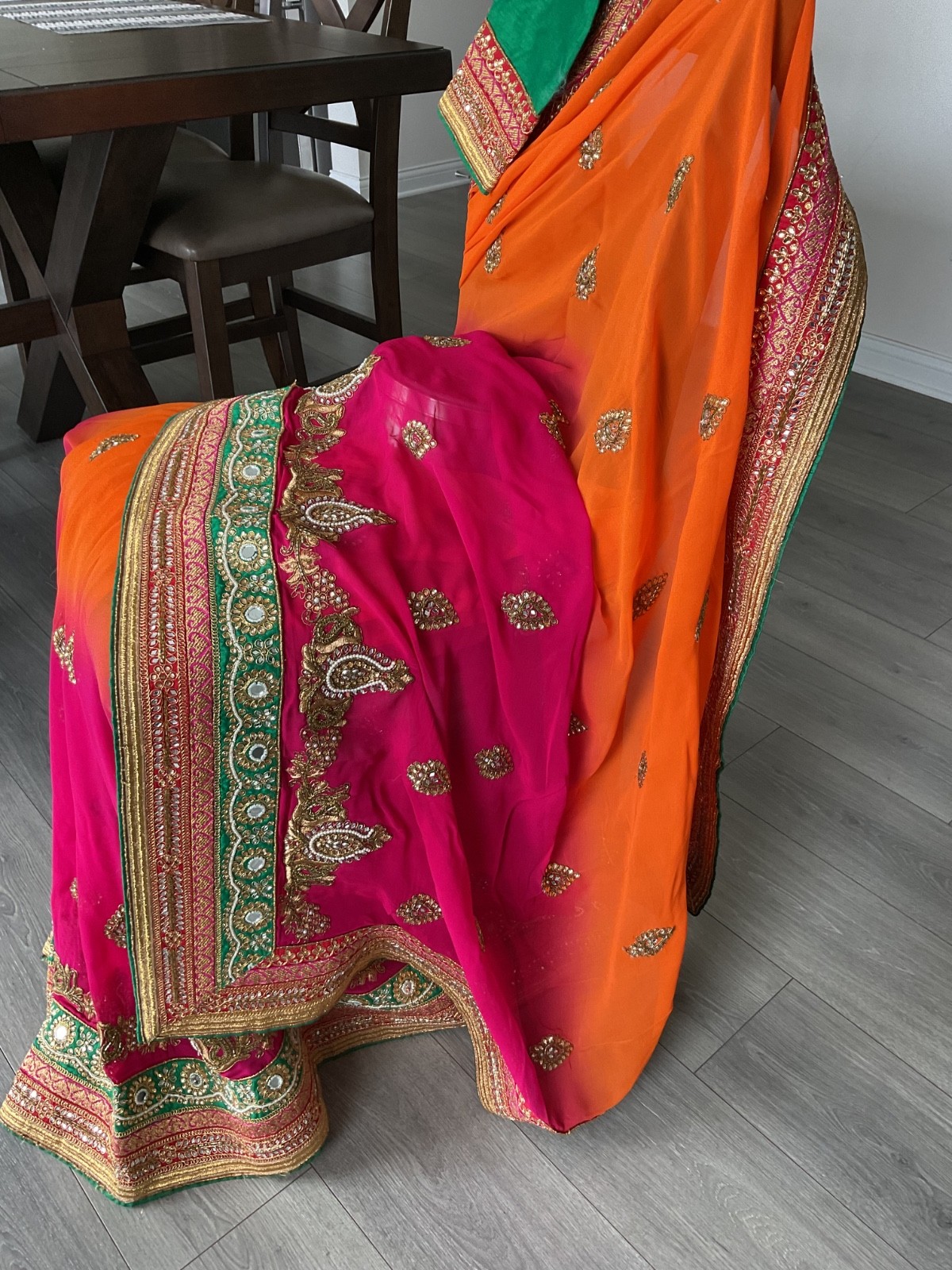 Women chiffon heavy embroider Bollywood Saree Wedding Party Festive Indian paki