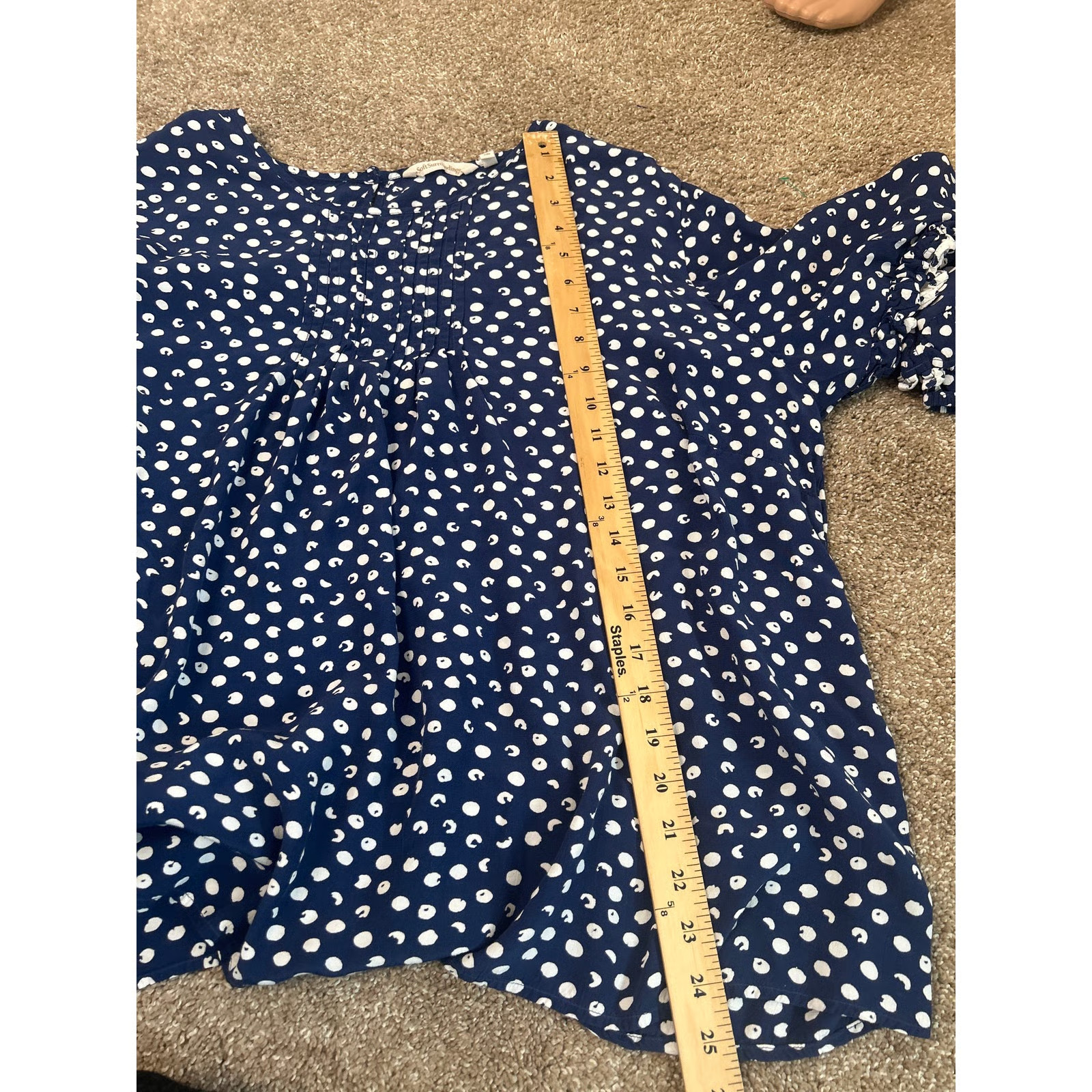 Soft Surroundings White Polka Dot Ruffle sleeve Navy/white Blouse top SZ 3X