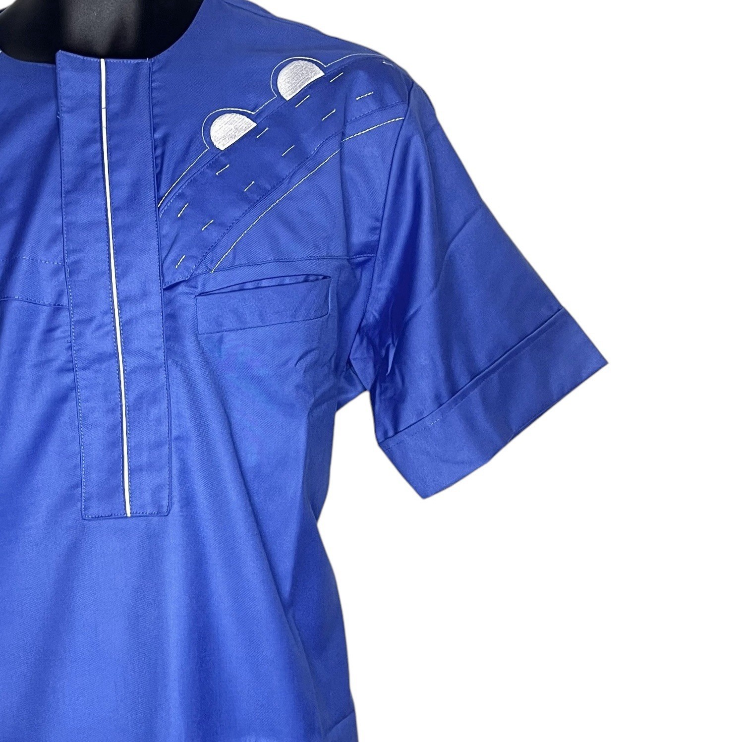 African Nigerian Senator Style Blue Top & Bottom Two Piece Outfit #3