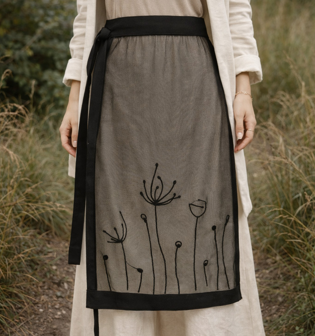 Minimalist Linen Waist Apron – Modern Black Graphic Belt