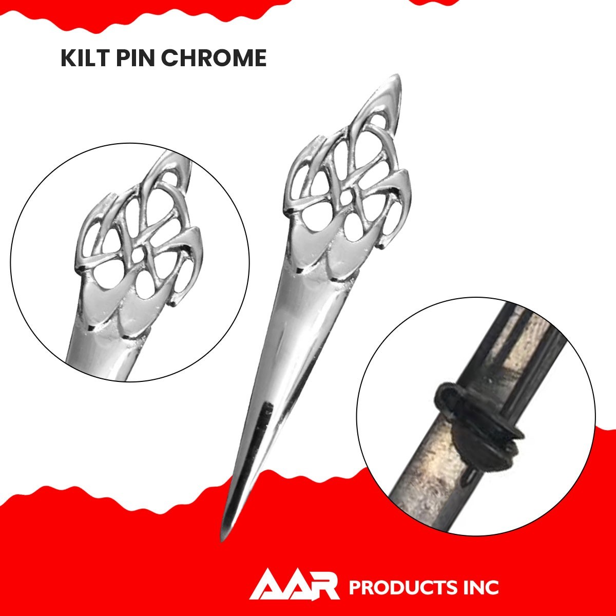 Kilt Pins Scottish Celtic Knot Swirl Kilts Pin Chrome Finish 4″ Highland New AAR