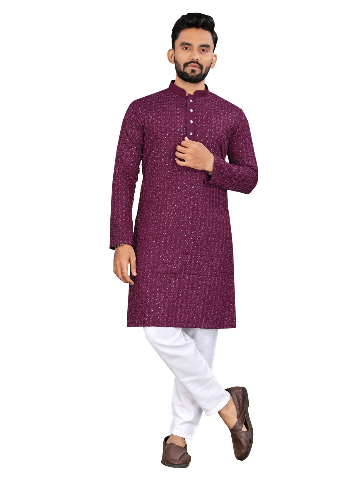 Wedding Party Wear Cotton With Embroidery work Kurta Pajama Set For Men’s