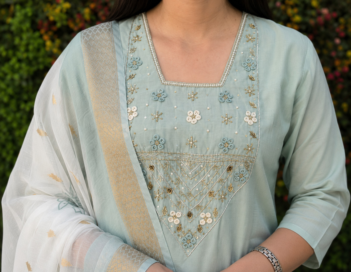 Indian Women Mint Roman Floral Printed Kurta Kurti Top Tunic Ethnic New Dress