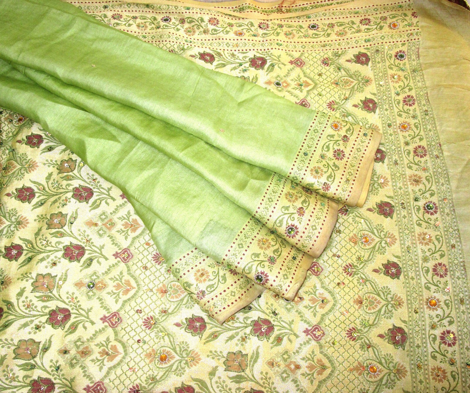 BVH WEARABLE PURE SILK Vintage Sari 5yds 22June9802 X10 E682 Henna Golden #ABCKB
