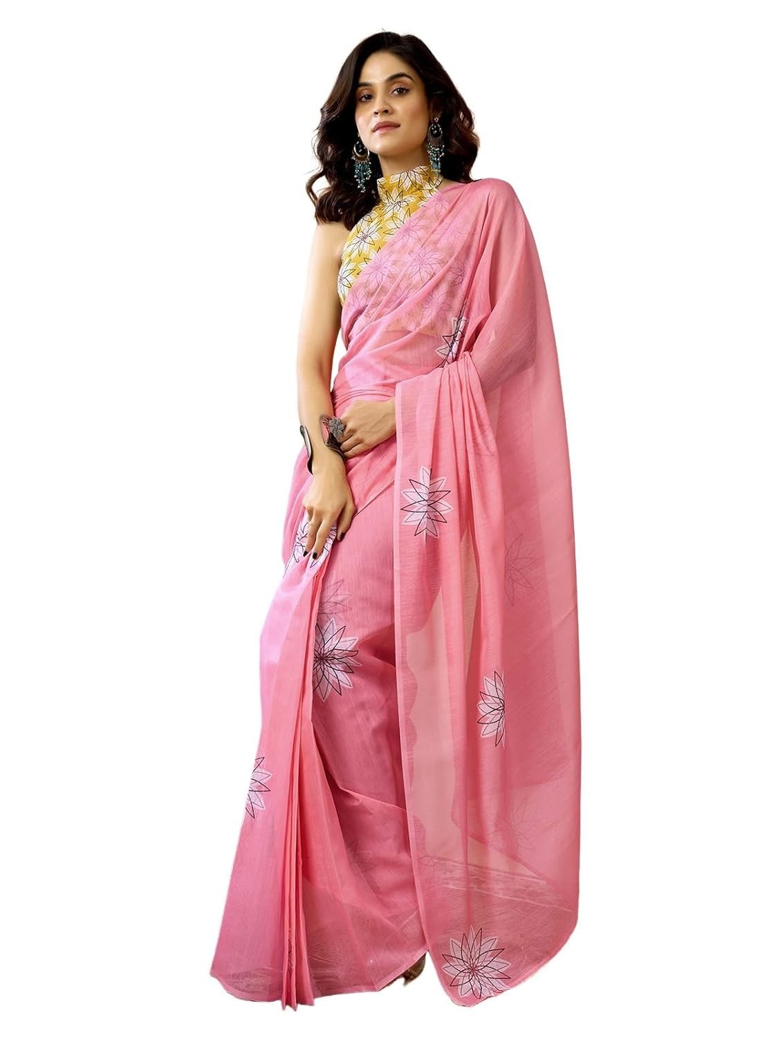 Women’s Chanderi Cotton Printed Ready To Wear One Minute Pre Stitched Sare