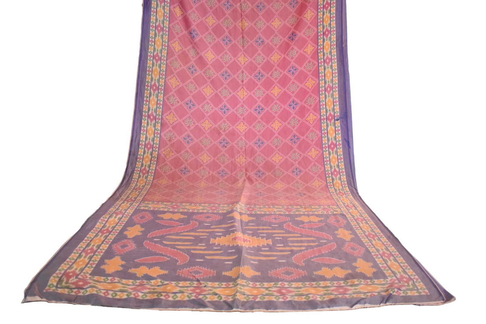 FNC Vintage Pink Sambalpuri Ikat Sarees Handwoven Art Silk Sari Fabric Antique