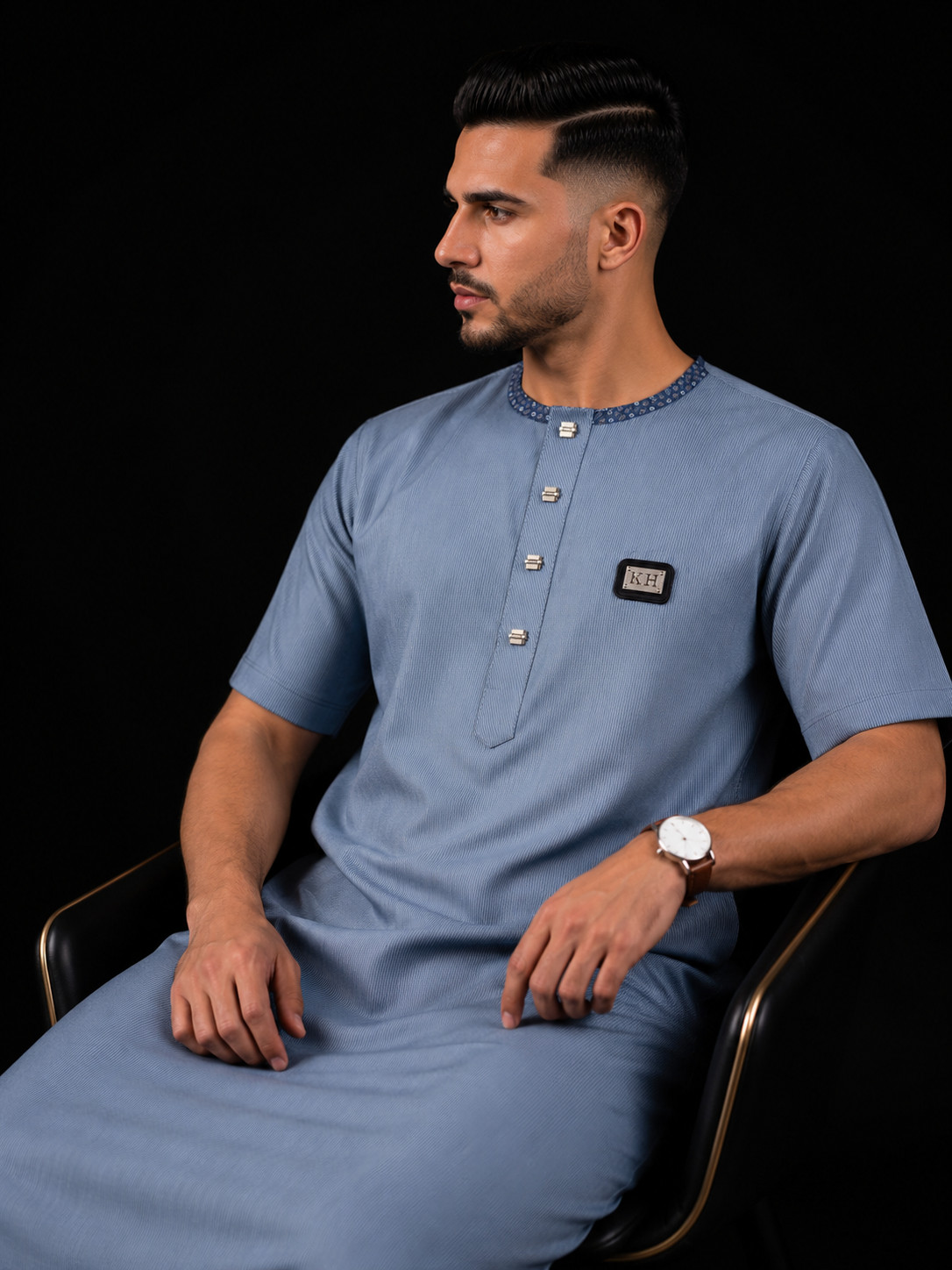 Men’s Arabic Thobe Islamic Jubba Slim Fit Short Sleeve Premium Cotton