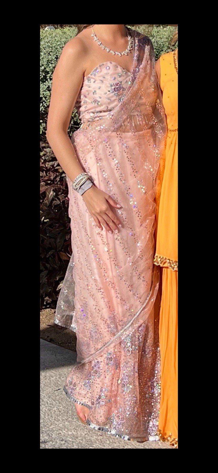 Lashkaraa Light Pink Sequins Embellished Net Saree Size XSmall (34)